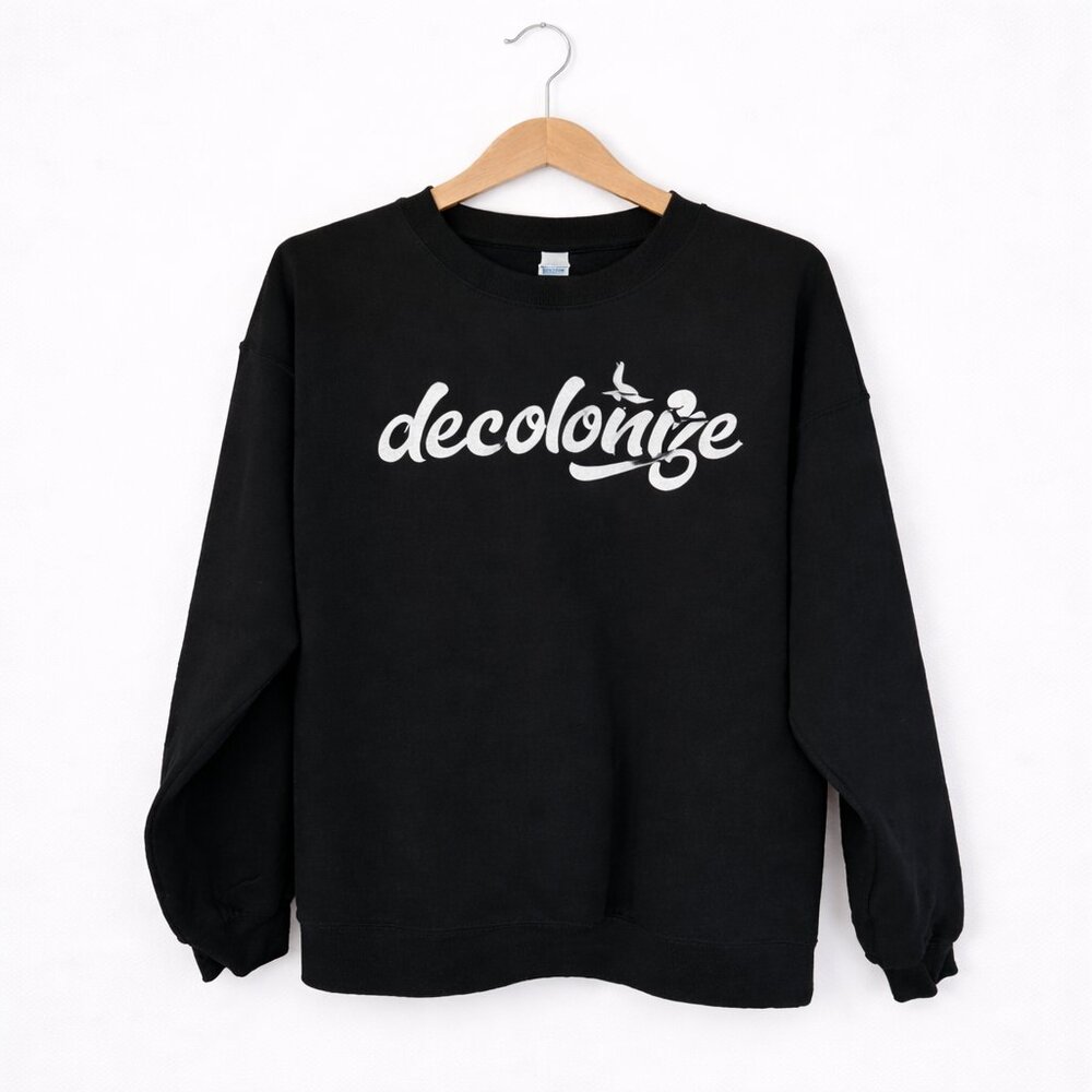 DECOLONIZE | Black Crewneck Sweatshirt – Women’s Large